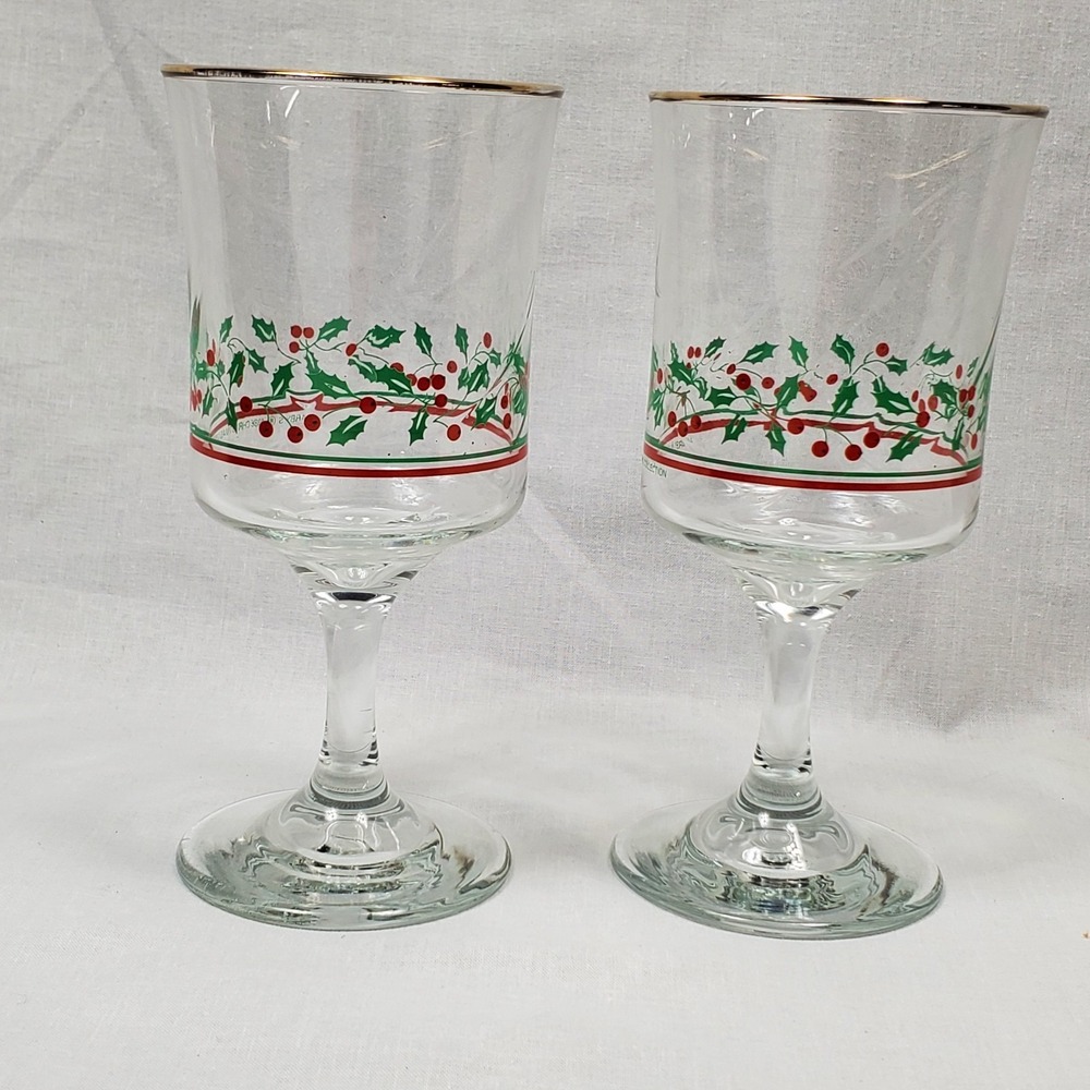 Vintage 1986 Set of 2 Arby's Christmas Holly & Berry Drinking  Glasses 10 oz